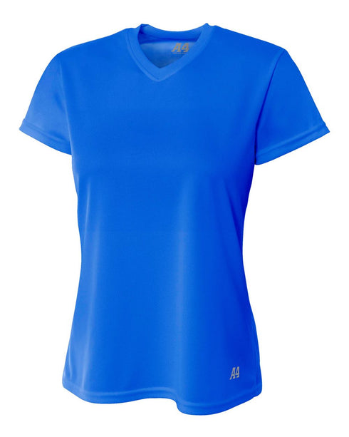 A4 Women's Short Sleeve V-Neck Birds Eye Mesh Tee (NW3254), Color 'Royal'